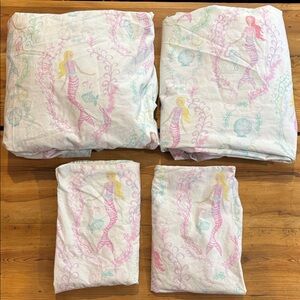 POTTERY BARN KIDS *Queen* Mermaid 4-Pc Sheet Set Ocean Organic